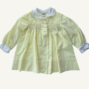 Vintage Polly Flinders Hand Smocked Yellow Dress w Overdress Polka Dot 4T RARE